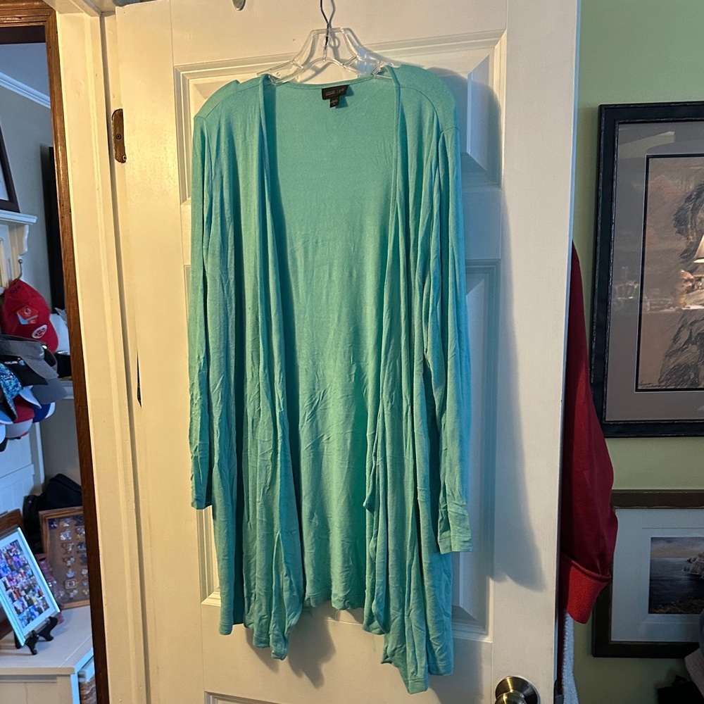 J Jill Light Aqua Open Front Cardigan
